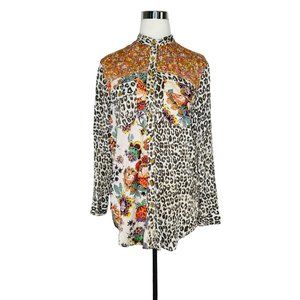 Anthropologie Pilcro Button Down top Size XS Multi Pattern Animal Floral long sl